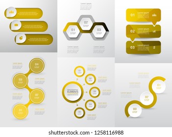Set of modern infographic vector elements with 3, 4, 5 options for web, print, magazine, flyer, brochure, media, marketing and advertising concepts.