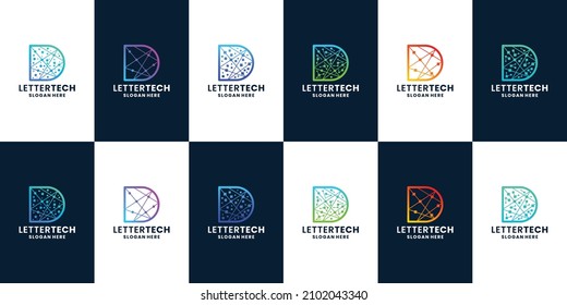 set of modern initials D technology logo inspiration with gradient color