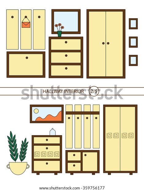 Set Modern Interior Hallway Wardrobe Bag Stock Vector Royalty