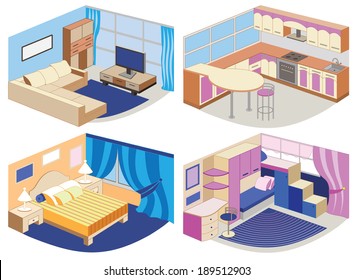 set of modern interiors (vector illustration)