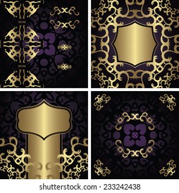 Set of modern invitations with vintage frame and lace decoration    