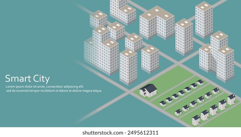 Conjunto de edificios isométricos modernos.  Mapas isométricos de la ciudad. Ilustración vectorial. Eps 10.