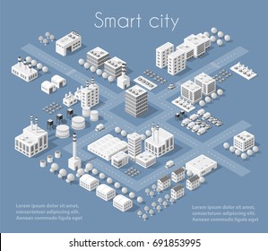 Set of modern isometric buildings and plants for sites and games
