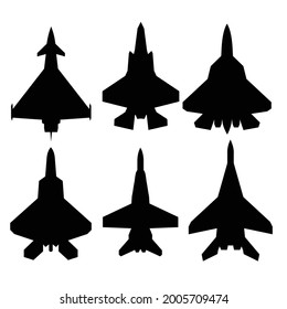 conjunto de diseño de vectores de silueta de icono de caza a chorro moderno