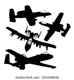 set of modern jet fighter thunderbolt warthog A10 silhouette vector design