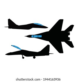 set of modern jetfighter silhouette view vector design