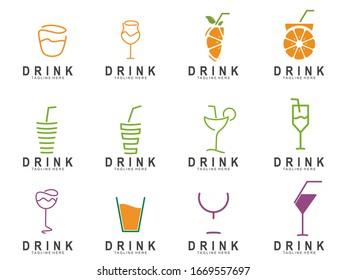 Set of Modern Juice logo design. Glass icon vector illustration