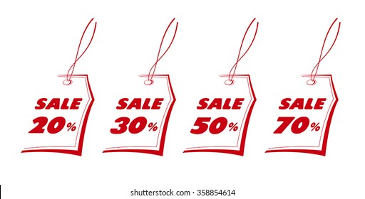 Set of modern labels for various percent discount