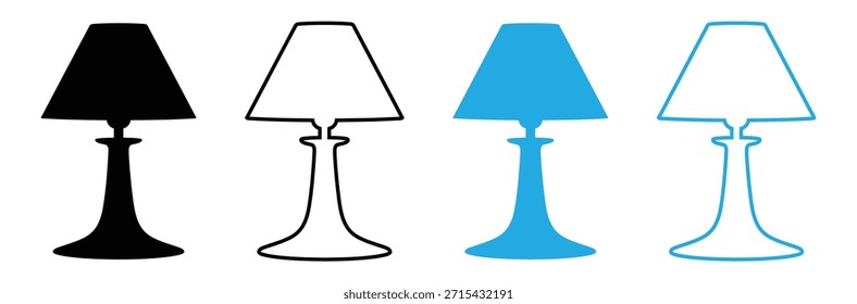 Conjunto de iconos de lámpara moderna en diferentes colores y estilos, diseño de Vector de iconos de lámpara de escritorio. Icono de la lámpara de mesa, diseño del sistema del Vector. Silueta del diseño del símbolo de la lámpara de escritorio para el App, logotipo, Web. 