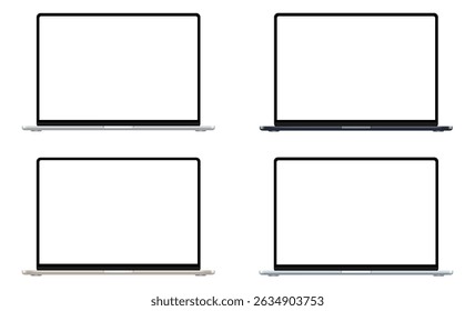 Set Of Modern Laptops Mockups With Blank Screens, Front View, Isolated On White Background. vector Illustration