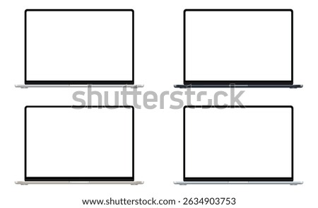 Set Of Modern Laptops Mockups With Blank Screens, Front View, Isolated On White Background. vector Illustration