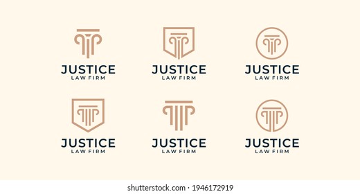 Set Of Modern Law Firm Justice Logo Design Vector Graphic Template. Logo Can Be Used For Icon, Brand, Identity, Emblem, Judge, Variant, Attorney, And Business Company