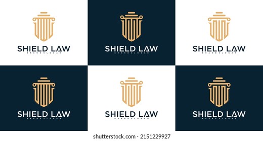 Set of modern law shield concept logo design Premium Vector