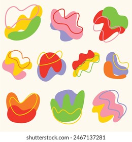 Set of modern layered abstract blobs. Decorative elements for print collaterals, digital planners, social media graphics and more. Hand drawn vector illustrations.