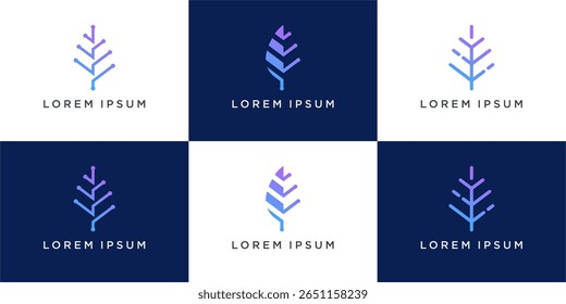 Set of modern leaf tech logo design minimalist line