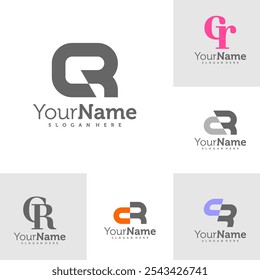 Set of Modern letter CR logo design vector. Creative CR logo concepts template