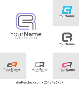 Set of Modern letter CR logo design vector. Creative CR logo concepts template