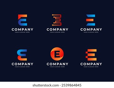 Set of Modern Letter E Vector Logo Collection. Abstract Gradient Initial Letter E Symbol Logo Design. Modern Initial Symbol for Corporate Business Identity. Alphabet Set Vector Logo Illustration