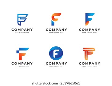 Conjunto de Colección moderna del logotipo del Vector de la letra F. Gradiente Abstractas Letra inicial F Diseño de logotipo de símbolo. Símbolo inicial moderno para la identidad empresarial Corporativa. Conjunto de alfabeto Ilustración de logotipo de Vector