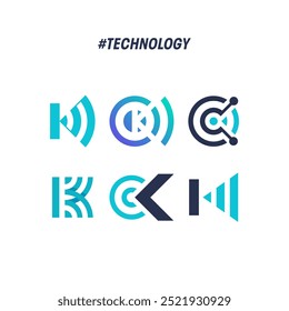 A set of modern letter K and wireless logos. Perfect for use with technology logos