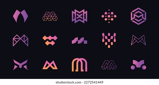 Set of modern letter M digital technology logo design.