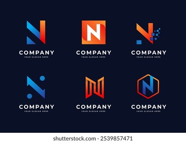 Set of Modern Letter N Vector Logo Collection. Abstract Gradient Initial Letter N Symbol Logo Design. Modern Initial Symbol for Corporate Business Identity. Alphabet Set Vector Logo Illustration