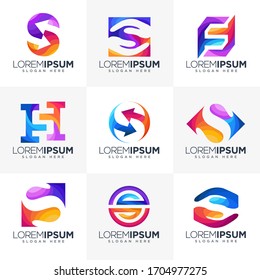 conjunto de diseño de logotipo de letra moderna a todo color