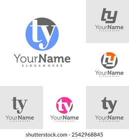 Set of Modern letter TY logo design vector. Creative TY logo concepts template