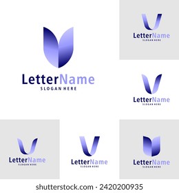 Set of Modern letter V logo design vector. Creative V logo concepts template