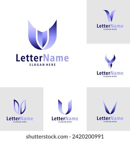 Set of Modern letter V logo design vector. Creative V logo concepts template