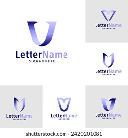 Set of Modern letter V logo design vector. Creative V logo concepts template