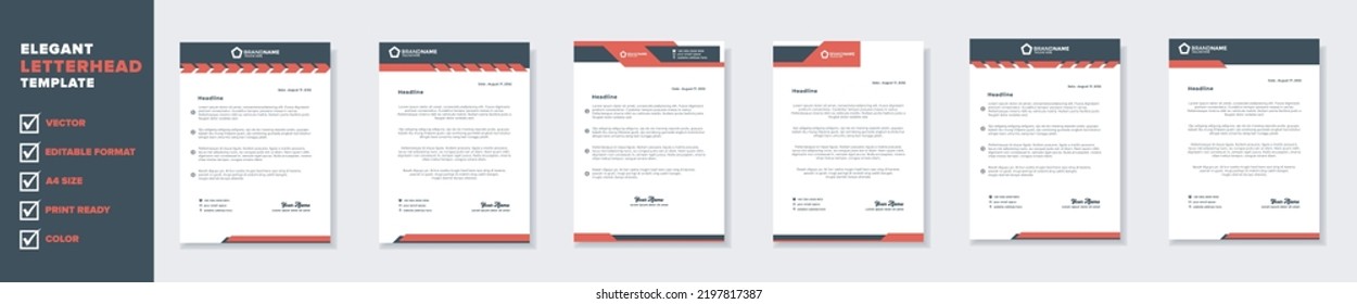 set of modern letterhead template for stationery design all business corporate company. vector format editable A4. for download.
