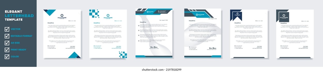 set of modern letterhead template for stationery design all business corporate company. vector format editable A4. for download.