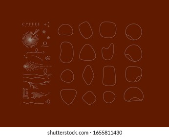 Set of modern light decorative elements and frames to create your own design, drawing in minimalism line style. Red background.