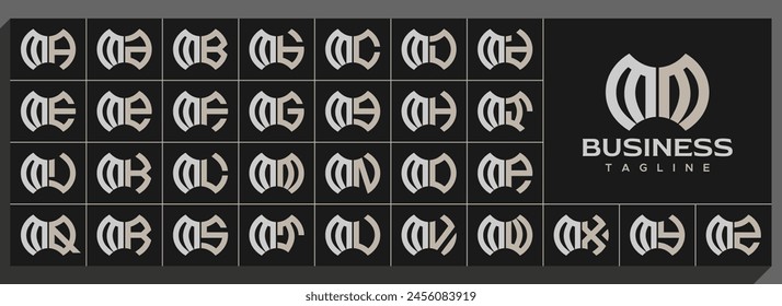 Set of modern line abstract letter M MM logo design