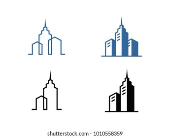 Set of modern line art City logo template