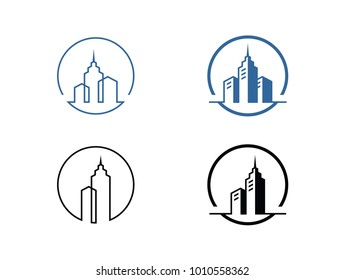 Set of modern line art City logo template