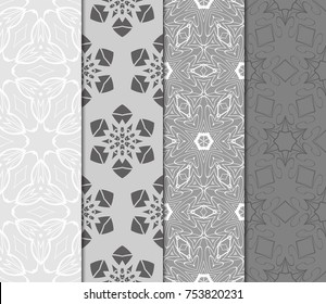 Set of modern line art ornament with floral geometric design. Seamless Vector illustration. For home interior decoration, tablecloth, fabric textile