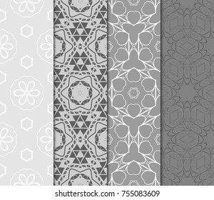 Set of modern line art ornament with floral geometric design. Seamless Vector illustration. For home interior decoration, tablecloth, fabric textile