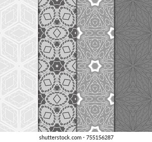 Set of modern line art ornament with floral geometric design. Seamless Vector illustration. For home interior decoration, tablecloth, fabric textile