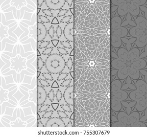 Set of modern line art ornament with floral geometric design. Seamless Vector illustration. For home interior decoration, tablecloth, fabric textile
