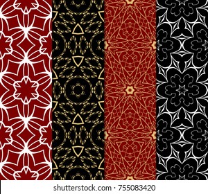 Set of Modern Line Art seamless Pattern. Floral style. Vector illustration for home interior design