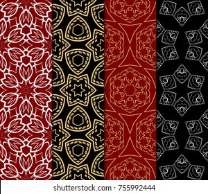 Set of Modern Line Art seamless Pattern. Floral style. Vector illustration for home interior design