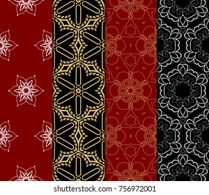 Set of Modern Line Art seamless Pattern. Floral style. Vector illustration for home interior design