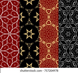 Set of Modern Line Art seamless Pattern. Floral style. Vector illustration for home interior design