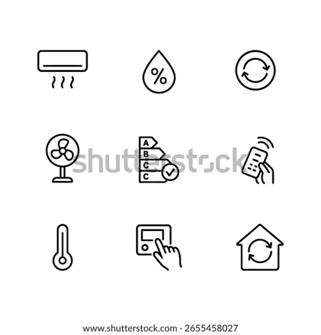 Set of modern line icons for HVAC and climate control. Perfect for smart home apps, UI, and web design. Editable vector symbols