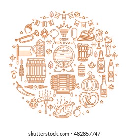 Set modern line icons for Oktoberfest. Beer festival. Since 1810. Vector illustration