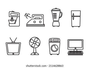 Set of modern line vector household electronic equipment icons.