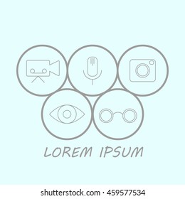 Set of modern linear icons, photos and video vector icons. Easy vector drawing in editing for a banner, T-shirts,  the poster, design of the website.