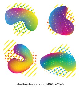 Set of modern liquid abstract element isolated on white background. Flat geometric liquid form with various colors. Template for the design of a logo, flyer of presentation. Fluid design 
